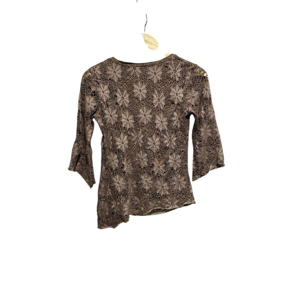 M.K.M Designs Vintage Blouse 90s Y2K Brown Crochet Fairy Cut Womens Size Medium - Picture 3 of 7